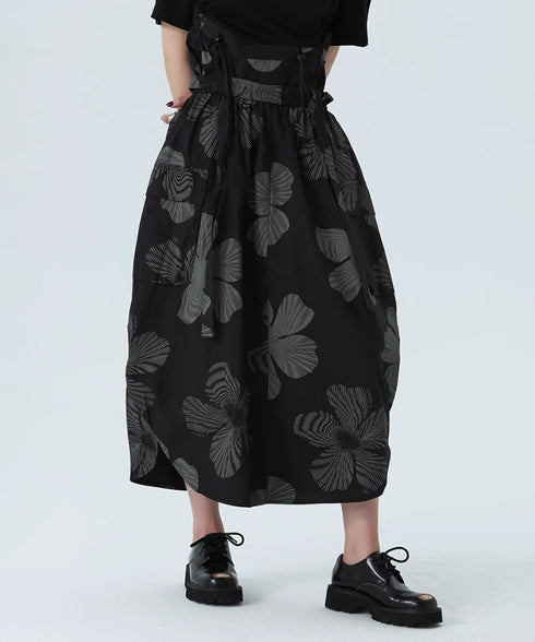 Drawstring Leaf Print Skirt